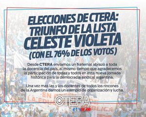 CONTUNDENTE TRIUNFO DE LA LISTA CELESTE VIOLETA EN CTERA